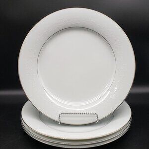 Noritake Whitehall 10.5" Dinner Plates Set of 4 Platinum Trim 6115 VTG Japan